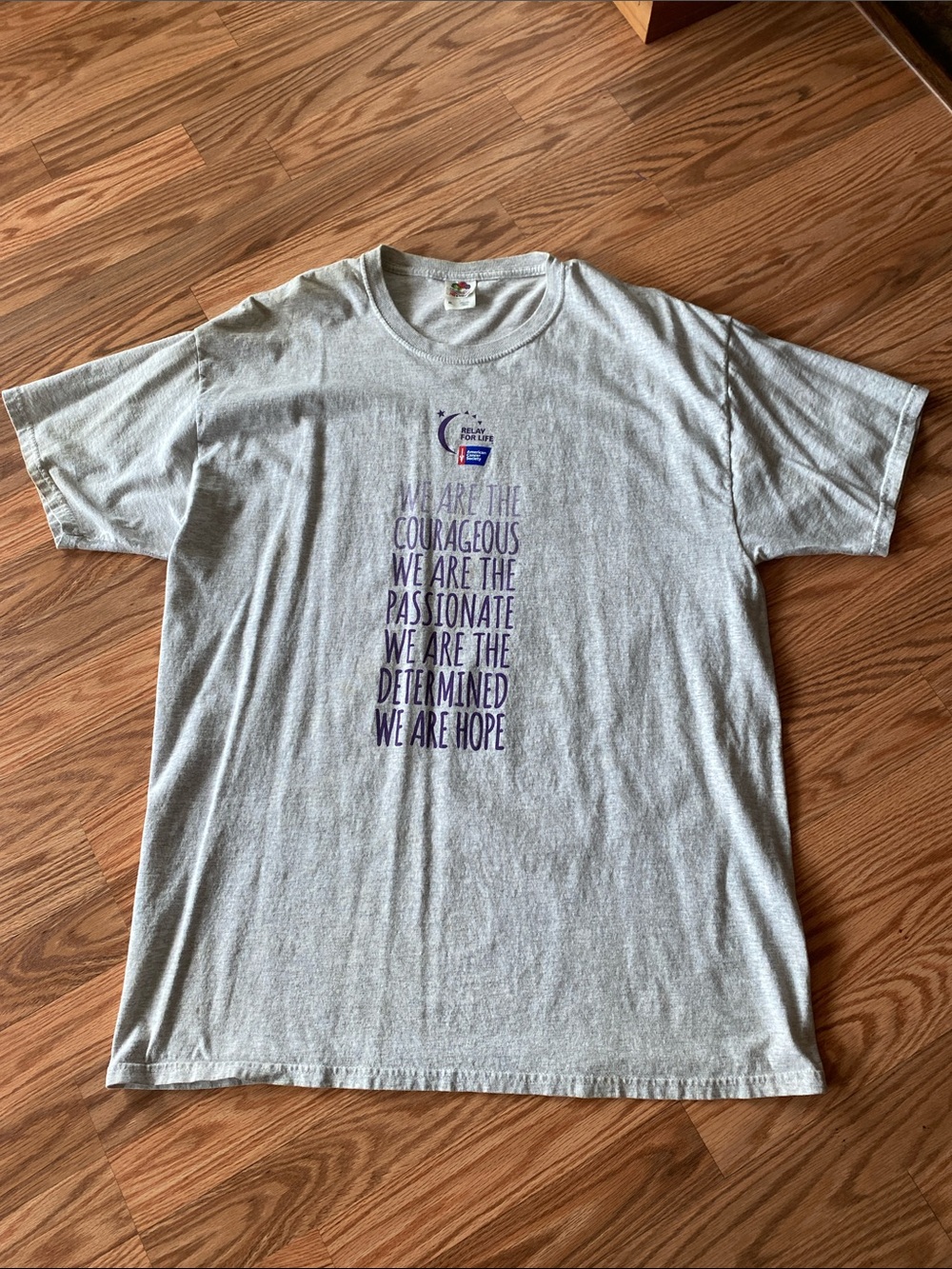 Relay For Life Cancer Awareness Gray Tee with Purple Logo XL Cotton